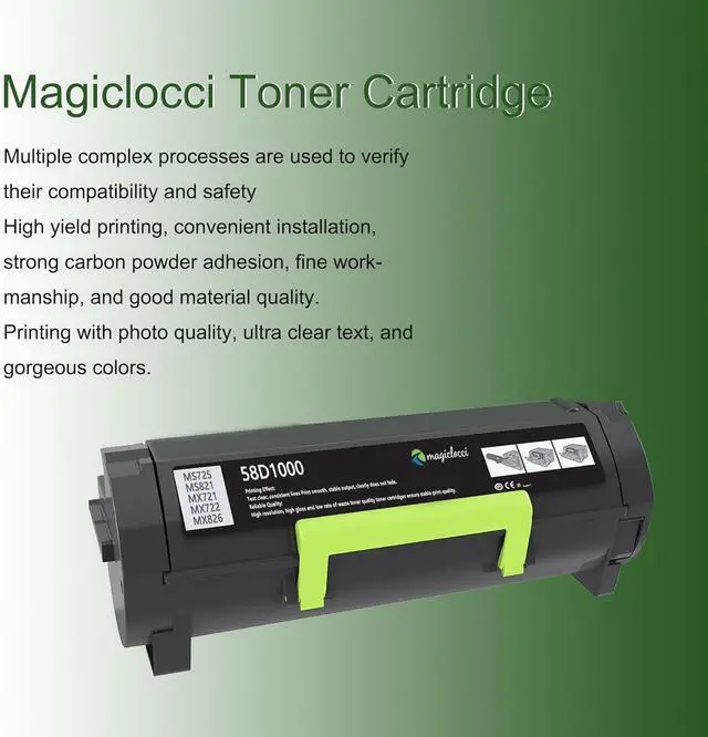 Alt view image 5 of 6 - 58D1000 Toner Cartridge Black(1Pack) - Compatible Replacement for Lexmark 58D1000 Toner Cartridge Work for MS725dvn MS821dn MS822de MS823dn MS824de MS825dn MS826de MX721ade MX722ade MX725dvn Printer