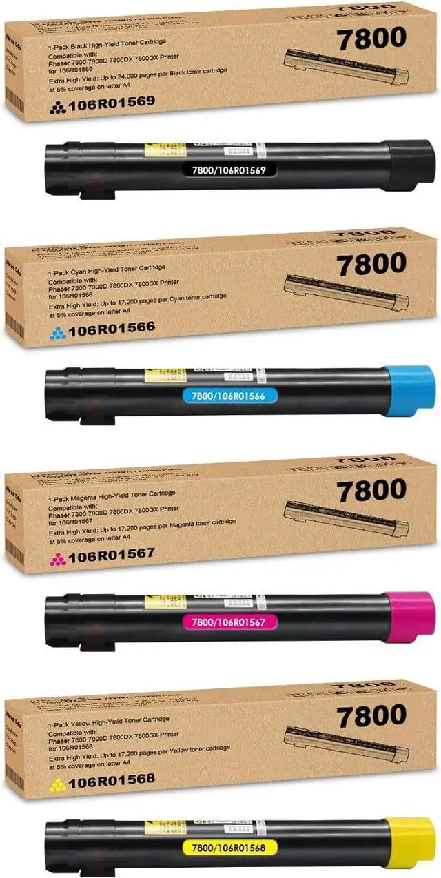 Main image of Remanufactured 7800 Toner Cartridge Replacement for Xerox Phaser 106R01569 106R01566 106R01567 106R01568 for Xerox Phaser 7800 7800DN 7800DX 7800GX Printer (1BK/1C/1Y/1M)