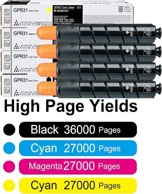 Alt view image 2 of 7 - GPR-31 Toner GPR31 Toner Cartridge (4-Pack, 1BK+1C+1M+1Y) Replacement for Canon GPR-31 Toner Cartridge Compatible ImageRUNNER Advance C5030 C5030i C5035 C5035i C5235 Printer