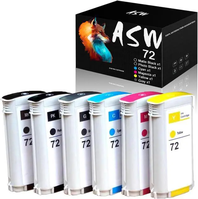 Main image of ASW 72 Ink Cartridge Compatible Ink Cartridges Replacement for HP72 Ink Cartridge 130ML for HP Designjet T1100 T1200 T1100ps T1120 SD-MFP T1120ps T2300 T610 T790 Printer (6 Pack), 72 M/K/C/GY/MK/Y