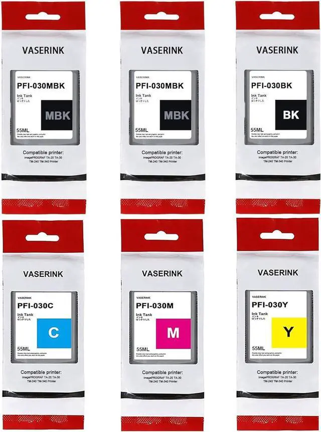 Main image of PFI-030 Ink Cartridge 55ml Replacement for Canon PFI-030 Pigment Ink Tank Work for imagePROGRAF TA-20 TA-30 TM-240 TM-340 Printers6-Pack, 2MBK/BK/C/M/Y