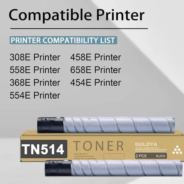 Alt view image 2 of 6 - TN514 TN515 TN516 TN512 TN513 TN324 TN326 TN514K Black Toner Cartridge High Yield Replacement for Konica Minolta TN-514 TN514K Bizhub C458 C558 C658 308E 458E 558E 658E Printer (29,000 Pages, 2-Pack)
