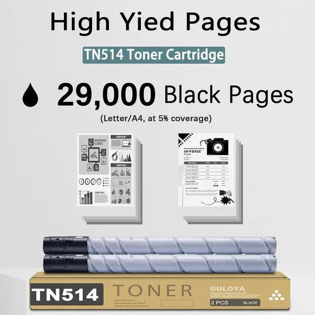 Alt view image 3 of 6 - TN514 TN515 TN516 TN512 TN513 TN324 TN326 TN514K Black Toner Cartridge High Yield Replacement for Konica Minolta TN-514 TN514K Bizhub C458 C558 C658 308E 458E 558E 658E Printer (29,000 Pages, 2-Pack)