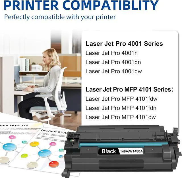 Alt view image 2 of 7 - DOSUM 148A Toner Cartridge Black (with Chip) - 2 Pack Replacement for HP 148A W1480A Toner Pro 4001 4101 MFP 4101fdw 4101fdn Pro 4001dw 4001dn 4001n Printer
