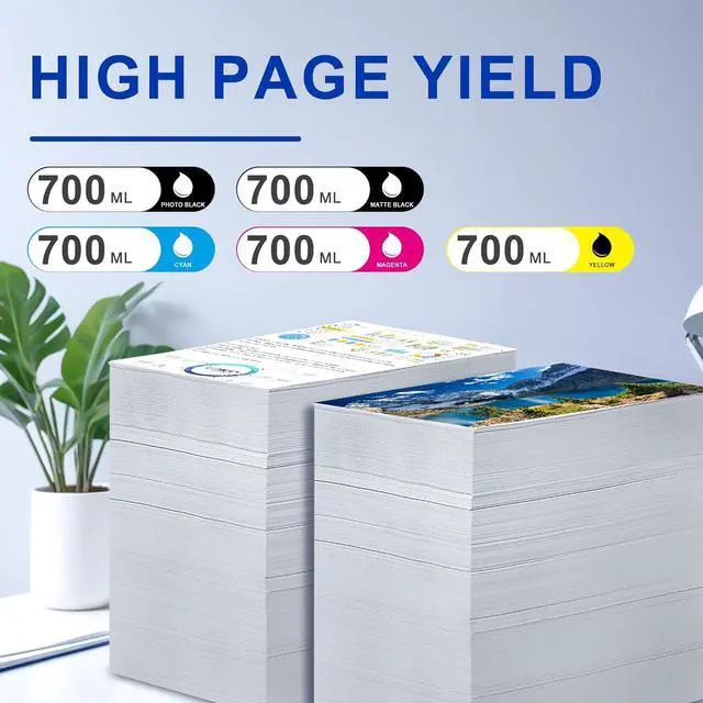 Alt view image 2 of 6 - Remanufactured T694 Ink Cartridge 5-Pack High Capacity 700ml Replacement for T694100 T694200 T694300 T694400 T694500 Ink Use for SureColor T3000 T3270 T3270D T5000 T5270 T5270D T7000 T7270 Printer Ink