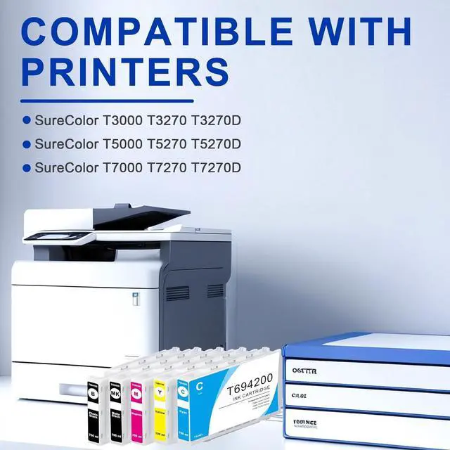 Alt view image 3 of 6 - Remanufactured T694 Ink Cartridge 5-Pack High Capacity 700ml Replacement for T694100 T694200 T694300 T694400 T694500 Ink Use for SureColor T3000 T3270 T3270D T5000 T5270 T5270D T7000 T7270 Printer Ink