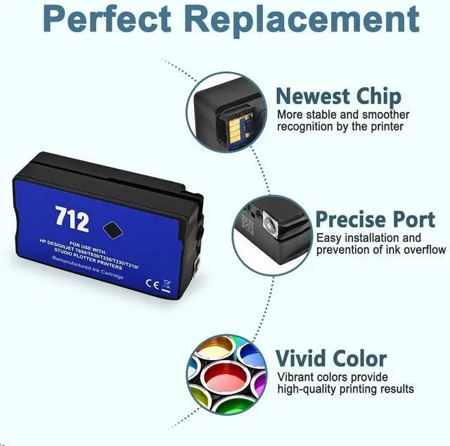 Alt view image 3 of 7 - 712 Ink Cartridges Set 712XL Compatible with HP DesignJet T210 T230 T250 T630 T650 Studio Plotter Printers (4-Pack, Black, Cyan, Magenta, Yellow)