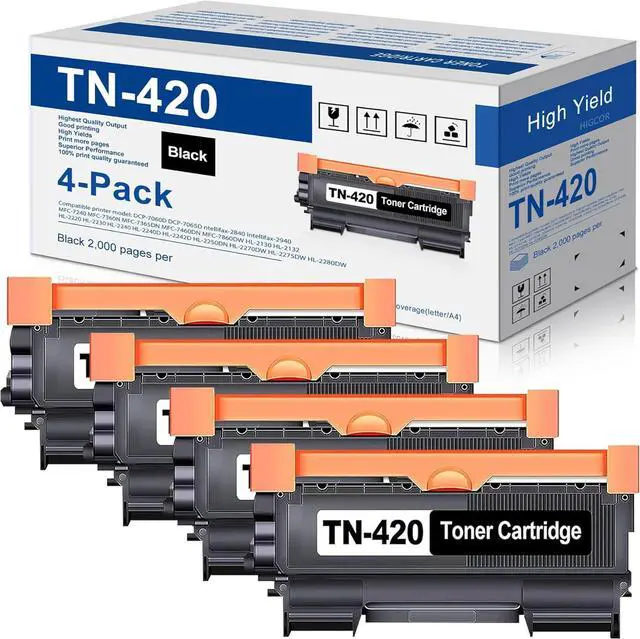 Main image of TN420 TN 420 Black Toner Cartridge Replacement for Brother TN420 Toner Cartridge HL-2130 HL-2230 HL-2250DN MFC-7240 MFC-7360N MFC-7460DN MFC-7860DW DCP-7060D Intellifax-2840 2940 Printer 4 Pack