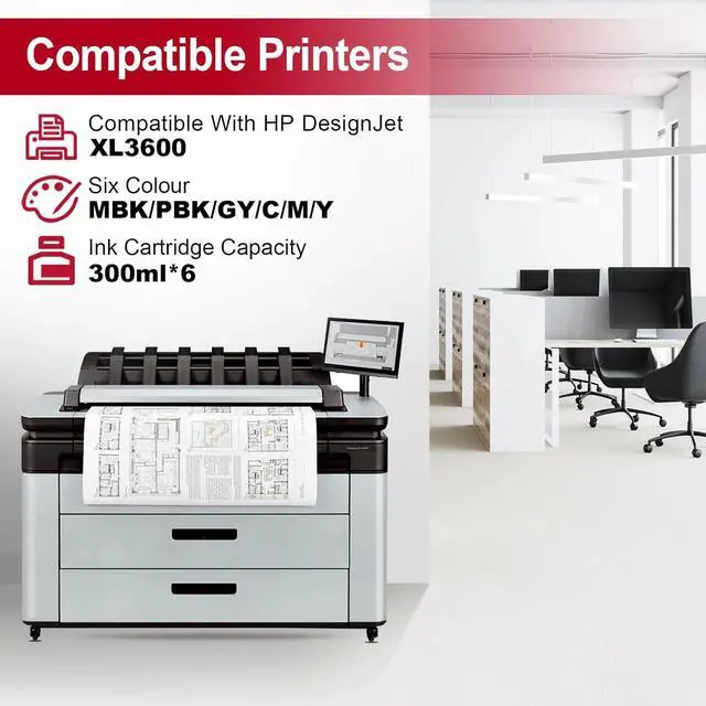 Alt view image 3 of 6 - 766 Ink Cartridges 6Pack Replacement for HP 766 Ink Cartridges Compatible with DesignJet XL3600 Printer (6-Pack, 300ML)