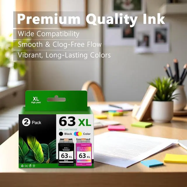 Alt view image 6 of 7 - 63XL Ink Cartridge Black and Color Combo Pack Replacement for HP Ink 63 XL for Envy 4520 4512 OfficeJet 3830 4650 5258 5255 5200 4655 DeskJet 1112 2130 3630 Printers (2-Pack)