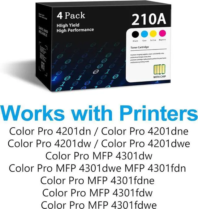 Alt view image 2 of 6 - 210A Toner Cartridges 4 Pack with Chip 4301fdw Replacement for 210A 210X Color Pro MFP 4301fdw 4301fdn Pro 4201dw 4201dn Series Printer ( Black Cyan Yellow Magenta )