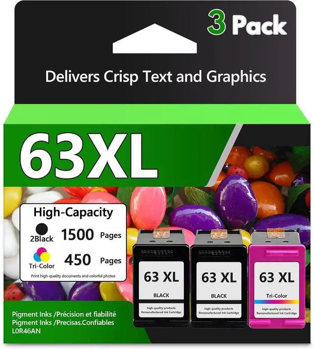 Main image of 63XL Ink Cartridges Combo Pack (2Black+1Tir-Color) Replacement for HP Ink 63 XL Work for OfficeJet 3830 4650 5255 5258 5200; Envy 4520 4512 4510; DeskJet 1112 2130 3630 (3 Pack)