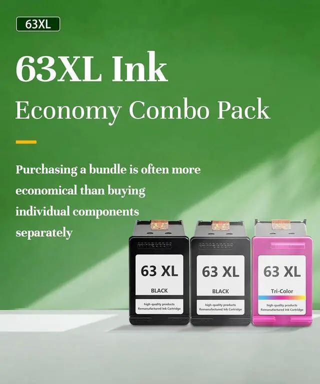 Alt view image 2 of 7 - 63XL Ink Cartridges Combo Pack (2Black+1Tir-Color) Replacement for HP Ink 63 XL Work for OfficeJet 3830 4650 5255 5258 5200; Envy 4520 4512 4510; DeskJet 1112 2130 3630 (3 Pack)