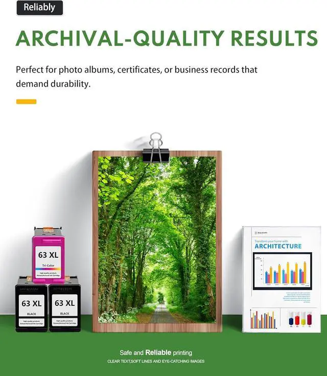 Alt view image 5 of 7 - 63XL Ink Cartridges Combo Pack (2Black+1Tir-Color) Replacement for HP Ink 63 XL Work for OfficeJet 3830 4650 5255 5258 5200; Envy 4520 4512 4510; DeskJet 1112 2130 3630 (3 Pack)