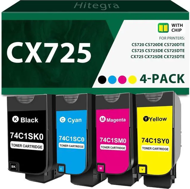 Main image of Compatible CX725 Toner Cartridge 74C1SK0 74C1SC0 74C1SM0 74C1SY0 Replacement for Lexmark CX725 CS720 Toner with 4-Pack for CX725 CX725de CX725dte CS720 CS720de CS720dte CS725 CS725de CS725dte Printer