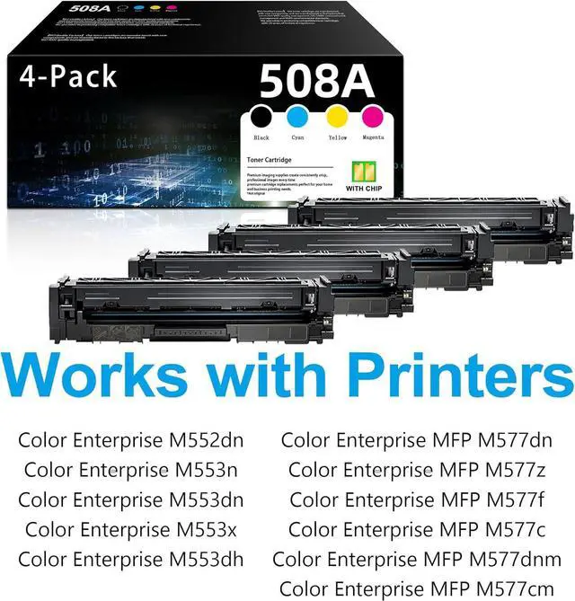 Alt view image 2 of 6 - 508A Toner Cartridge 4 Pack M553 Toner Replacement for HP 508A CF360A CF361A CF362A CF363A for Color Enterprise M553dn M553dh M553n M553x M552dn Color Enterprise MFP M577 Series Printer