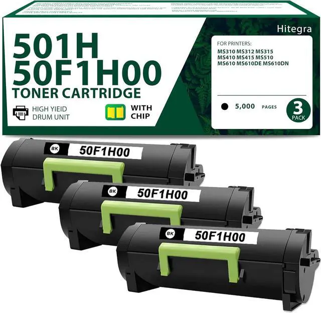 Main image of Remanufactured 50F1H00 Toner Cartridge 3 Black Replacement for Lexmark 50F1H00 501H Toner Compatible with MS310 MS312 MS315 MS410 MS415 MS510 MS610 Series Printer Black Toner, 3-Pack