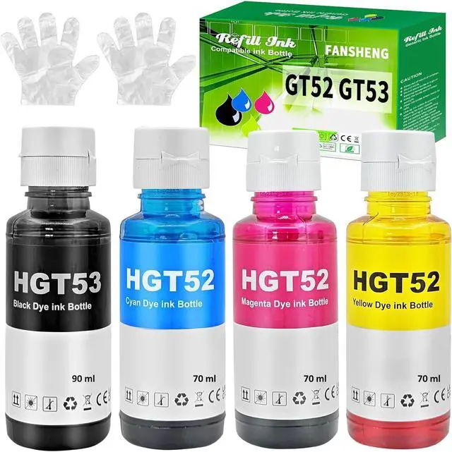 Main image of 4 Pack Ink Bottle GT52 M,C,Y GT53 Enhanced BK (300ml Total) Compatible for HP GT 5810/5820 / 5800/315 All-in-One Deskjet Series Models (M0H54AL M0H55AL M0H56AL 1VV22AL) GT53 Replaces GT51 & GT51XL