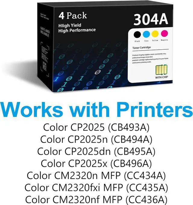 Alt view image 2 of 6 - 304A Toner Cartridges 4 Pack with Chip Replacement for HP304A 304A CColor CP2025 CP2025n CP2025dn CP2025x CM2320n CM2320fxi CM2320nf Printer | CC530A CC530A CC532A CC533A