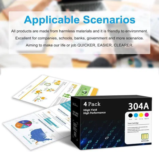 Alt view image 6 of 6 - 304A Toner Cartridges 4 Pack with Chip Replacement for HP304A 304A CColor CP2025 CP2025n CP2025dn CP2025x CM2320n CM2320fxi CM2320nf Printer | CC530A CC530A CC532A CC533A