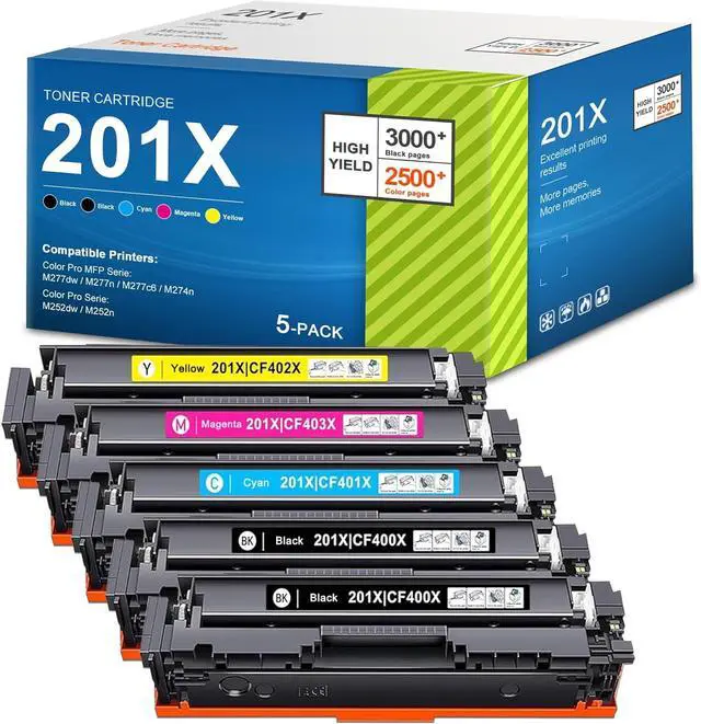 Main image of 201X High-Yield Toner Cartridge | Replacement for HP CF400X-403X Compatible with Color LaserJ Pro M252dw, MFP M277dw/c6 5-Pack (2Black/1Cyan/1Yellow/1Magenta) Full Set