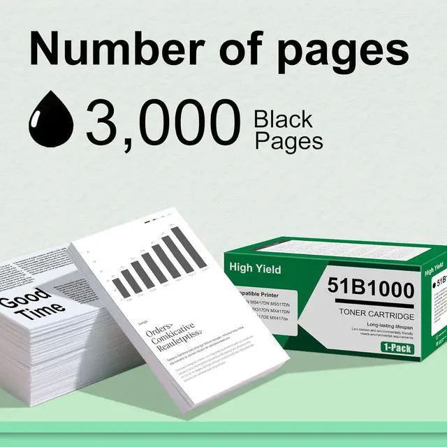Alt view image 3 of 6 - 51B1000 Black Toner Cartridge 1pack: Replacement for Lexmark 51B1000 Toner Cartridge Work for MS317dn MX317dn MS417dn MX417de MS517dn MX517de MS617dn MS617de Printer [3,000 Pages]