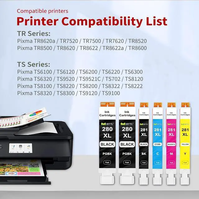 Alt view image 2 of 7 - PGI-280XL CLI-281XL Ink Cartridges (6-Pack) - Replacement for Canon 280 281 Ink Cartridges 280XL 281XL Ink for with Pixma TR8620 TR8620a TS6320 TR7520 TS6120 TS6220 TS8220 Printer - High Yield XL
