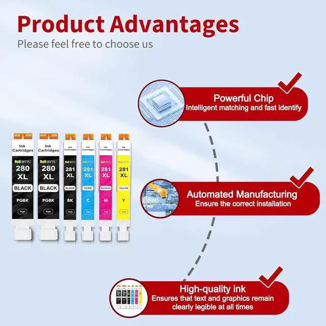 Alt view image 5 of 7 - PGI-280XL CLI-281XL Ink Cartridges (6-Pack) - Replacement for Canon 280 281 Ink Cartridges 280XL 281XL Ink for with Pixma TR8620 TR8620a TS6320 TR7520 TS6120 TS6220 TS8220 Printer - High Yield XL