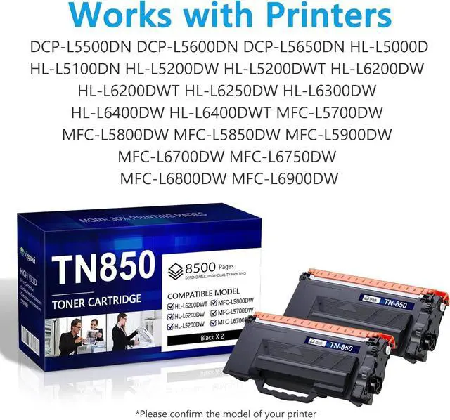Alt view image 2 of 7 - TN850 High Yield Toner Cartridge Black 2-Pack Replacement for Brother TN-850 TN 850 Toner for HL-L6200DWT L5200DW L5100DN MFC-L5800DW L5700DW L6700DW L6800DW Printer Up to 8,500 Pages