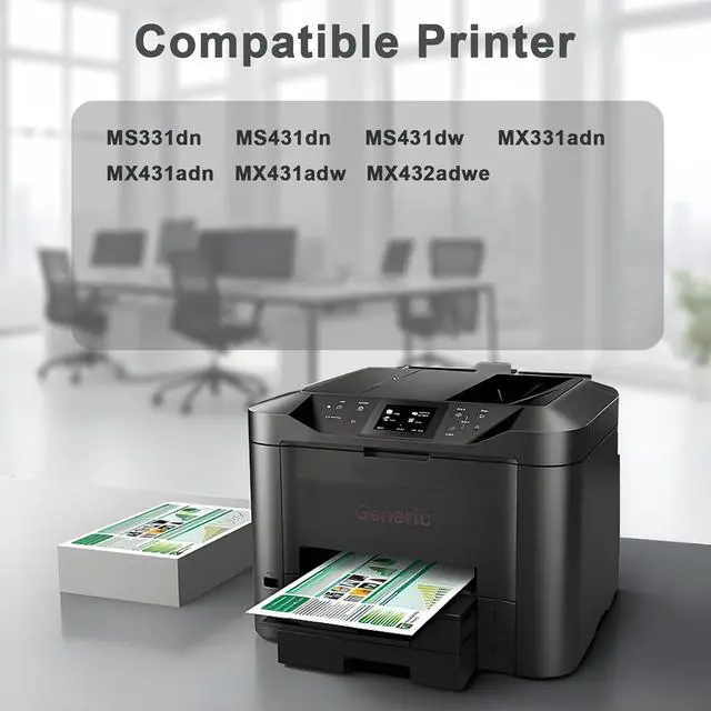 Alt view image 2 of 7 - 55B1000 Black Toner Cartridge (with New Chip) Compatible for 55B1H00 Toner for MS331dn MS431dn MS431dw MX331adn MX431adn MX431adw MX432adwe Printers