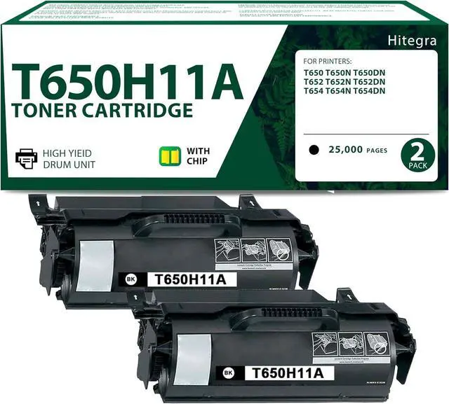 Main image of T650H11A Toner Cartridge Black Replacement for Lexmark T650H11A Toner Compatible with T650 T652 T654 T650n T652n T654n T650dn T652dn T654dn T650dtn T656dne T652dtn T654dtn Printer Toner, 2-Pack Black