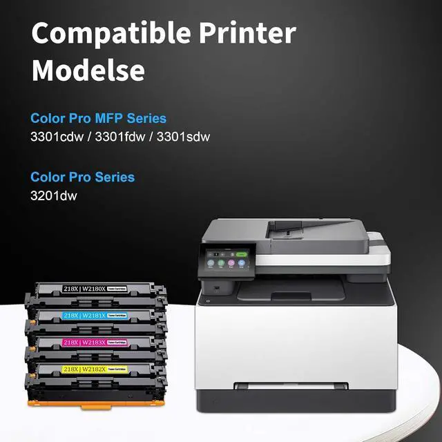 Alt view image 2 of 7 - 218X Toner Cartridge 4 Pack with Chip - Replacement for HP 218A 218X for Color Pro MFP 3301fdw 3301cdw 3201dw 3301sdw, 3201 3301 Series Printer (Black, Cyan, Magenta, Yellow)