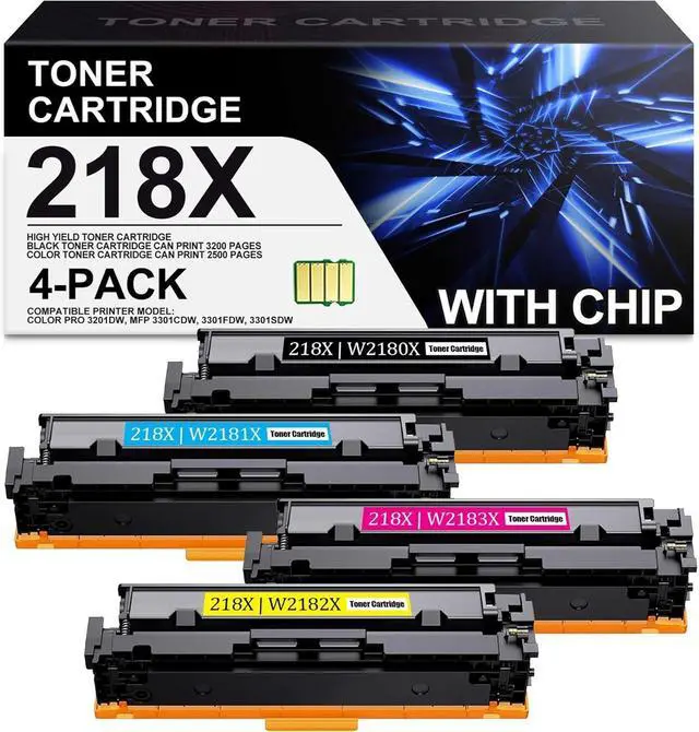 Main image of 218X Toner Cartridge 4 Pack with Chip - Replacement for HP 218A 218X for Color Pro MFP 3301fdw 3301cdw 3201dw 3301sdw, 3201 3301 Series Printer (Black, Cyan, Magenta, Yellow)