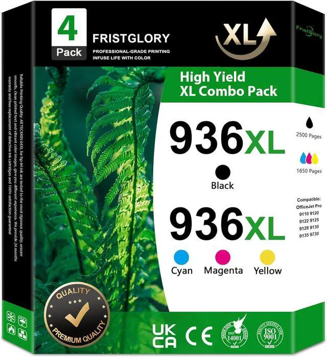 Main image of 936XL 936e Ink Cartridges (4-Pack, Black/Cyan/Magenta/Yellow) Compatible Ink Replacement for HP 936XL 936e 936 Ink Work with OfficeJet Pro 9110 9120 9122 9125 9128 9130 9135 9730