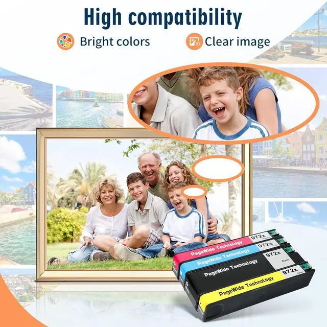 Alt view image 3 of 7 - 972X Ink Cartridges Replacement for HP 972 X Ink Cartridge, Works with HP Pagewide MFP P57750DW Pro 452dn 452dw 552dw 477dw 577dw Printer 4-Pack, Black & Cyan Magenta Yellow