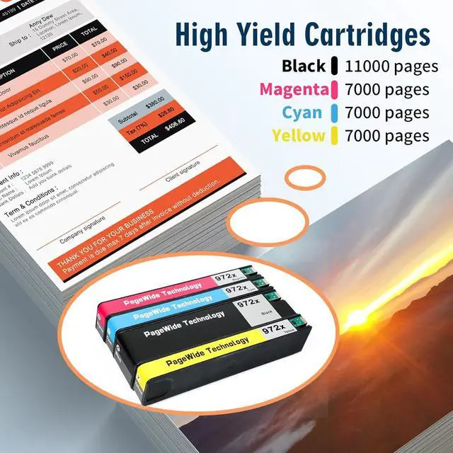 Alt view image 4 of 7 - 972X Ink Cartridges Replacement for HP 972 X Ink Cartridge, Works with HP Pagewide MFP P57750DW Pro 452dn 452dw 552dw 477dw 577dw Printer 4-Pack, Black & Cyan Magenta Yellow