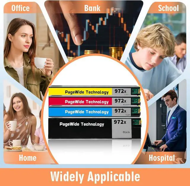 Alt view image 7 of 7 - 972X Ink Cartridges Replacement for HP 972 X Ink Cartridge, Works with HP Pagewide MFP P57750DW Pro 452dn 452dw 552dw 477dw 577dw Printer 4-Pack, Black & Cyan Magenta Yellow