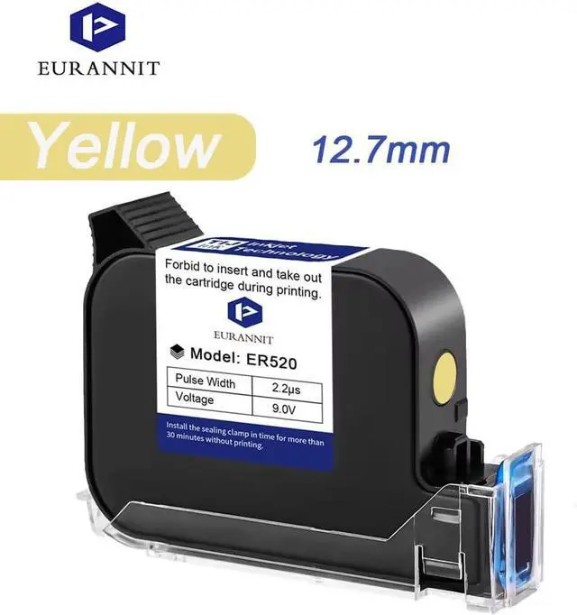 Alt view image 2 of 7 - Ink Cartridge 0.5" for 260E Automatic Inkjet Coding Machine, 42ml Quick Dry Solvent Original ER520 Ink, 0.5inch/12.7mm Printing Height, Yellow