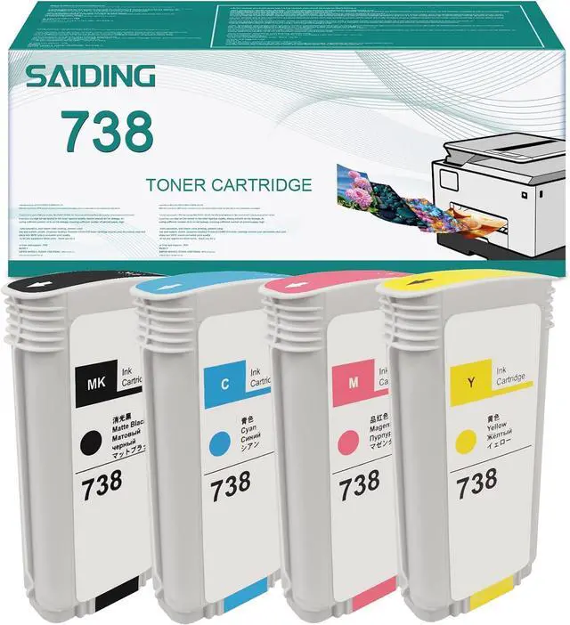 Main image of SAIDING 738 Ink Cartridge High Yiled Replacement for 498N4A 498N6A 498N5A 498N7A with Designjet T850 T950 Printer (4-Pack,Black Yellow Cyan Magenta)