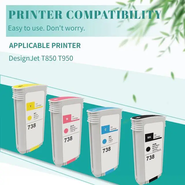 Alt view image 2 of 5 - SAIDING 738 Ink Cartridge High Yiled Replacement for 498N4A 498N6A 498N5A 498N7A with Designjet T850 T950 Printer (4-Pack,Black Yellow Cyan Magenta)
