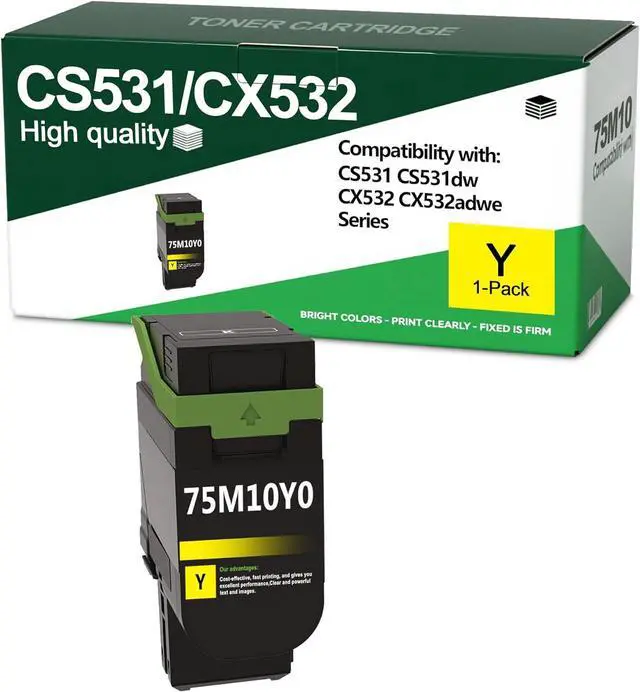 Main image of CS531 CX532 Toner Cartridge 2,500 Pages 75M10Y0 Replacement for Lexmark CS531dw CS632dwe CX532adwe CX635adwe Printer