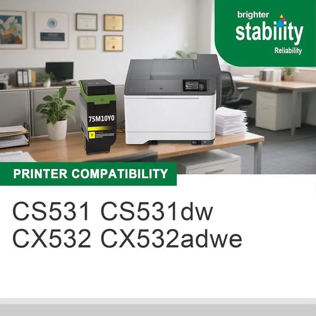 Alt view image 2 of 7 - CS531 CX532 Toner Cartridge 2,500 Pages 75M10Y0 Replacement for Lexmark CS531dw CS632dwe CX532adwe CX635adwe Printer