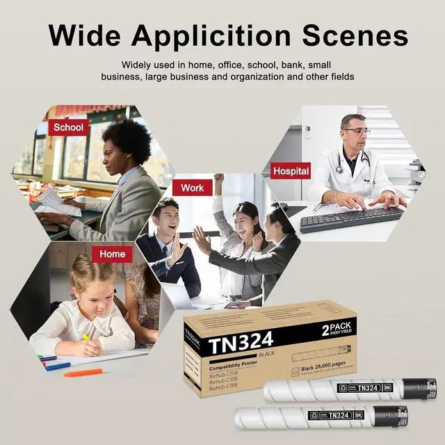 Alt view image 7 of 7 - TN324 TN324BK Toner Cartridge 2-Pack Replacement for Konica Minolta TN324K (A8DA130) Toner to use with Bizhub C258 C308 C368 Printer, up to 28,000 Pages