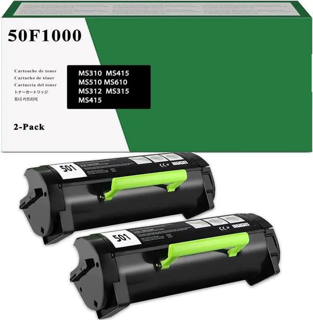 Main image of 50F1000 Toner Cartridge Black 2-Pack High Yield Replacement for 50F1000 50F1H00 Toner Compatible with MS310 MS312 MS315 MS410 MS415 MS510 MS610