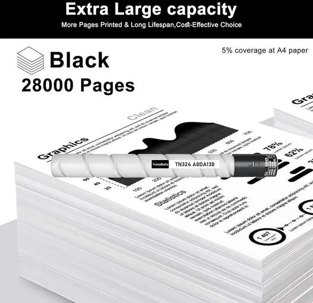 Alt view image 3 of 5 - TN324 Black High Yield Toner Cartridges 1 Pack Replacement for Konica Minolta TN324K A8DA130 Toner Cartridge to use with Bizhub C258 C308 C368 Printer(1 Black)