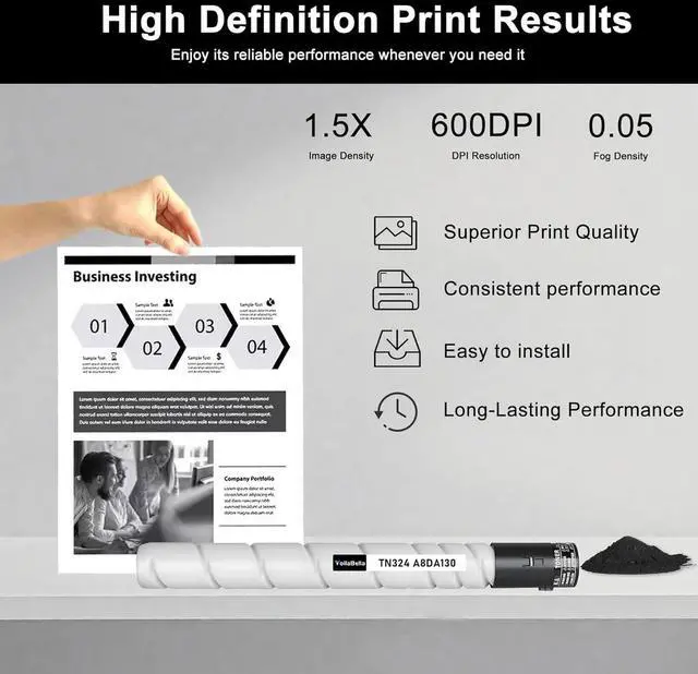 Alt view image 4 of 5 - TN324 Black High Yield Toner Cartridges 1 Pack Replacement for Konica Minolta TN324K A8DA130 Toner Cartridge to use with Bizhub C258 C308 C368 Printer(1 Black)