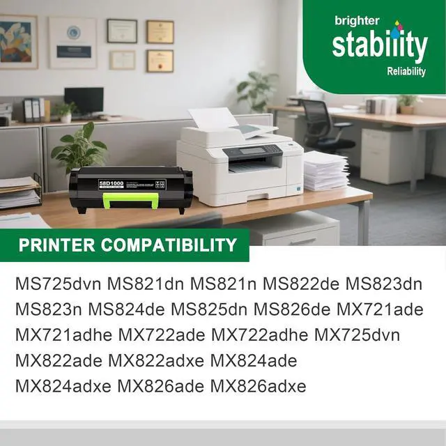 Alt view image 2 of 7 - 58D1000 Black Toner Cartridge (8000 Pages) Repalcement for Lexmark 58D1000 Toner Cartridge for MS725 MS821 MS822 MS823 MS824 MS825 MX721 MX722 Laser Printers,1 Pack 58D1000