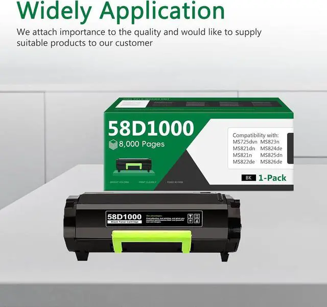 Alt view image 7 of 7 - 58D1000 Black Toner Cartridge (8000 Pages) Repalcement for Lexmark 58D1000 Toner Cartridge for MS725 MS821 MS822 MS823 MS824 MS825 MX721 MX722 Laser Printers,1 Pack 58D1000