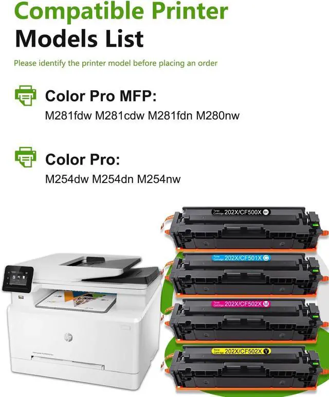 Alt view image 2 of 6 - 202X Toner Cartridge High Yield Replacement for HP 202X 202A Works with Pro MFP M281fdw M281fdn M281cdw M281 Pro M254dw M254nw M254dn M254 Printer 4-Pack(B/C/Y/M)