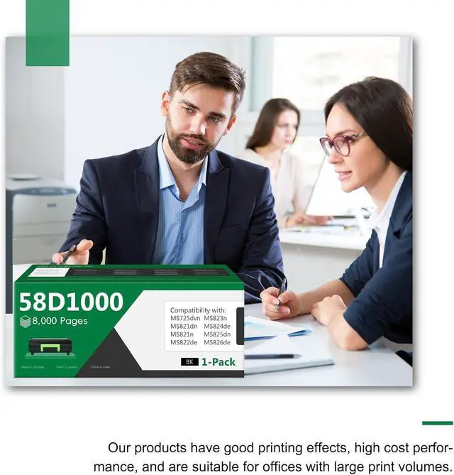 Alt view image 6 of 7 - 58D1000 Black Toner Cartridge (8000 Pages) Repalcement for Lexmark 58D1000 Toner Cartridge for MS725 MS821 MS822 MS823 MS824 MS825 MX721 MX722 Laser Printers,1 Pack 58D1000